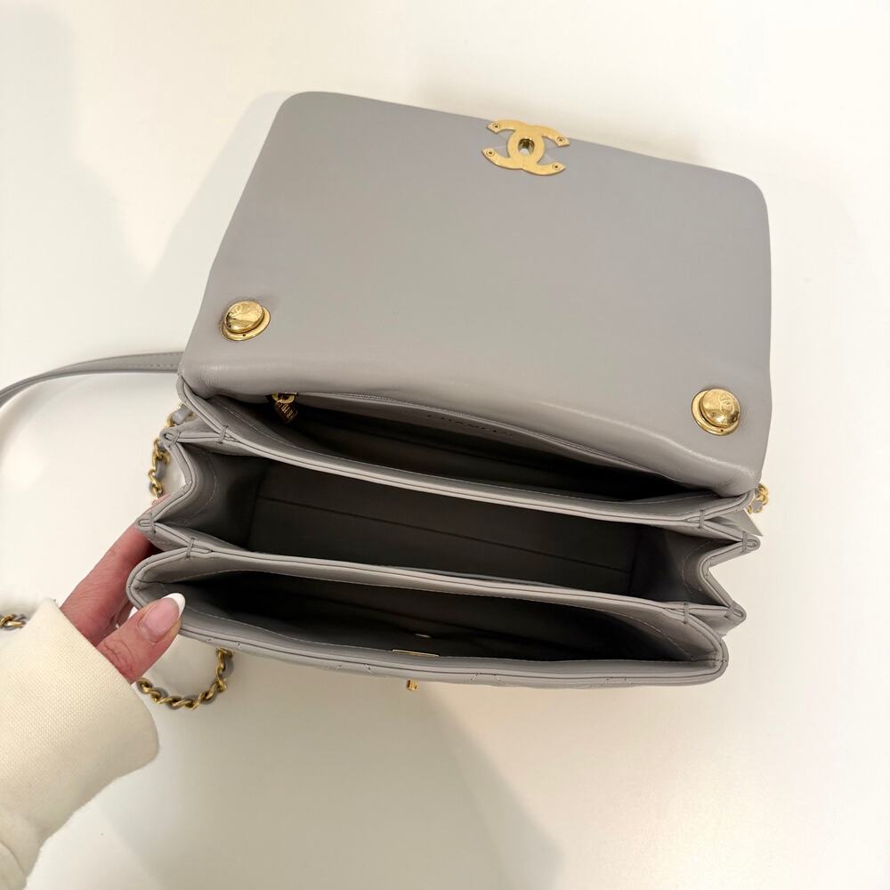 CHANEL Grey Medium Lambskin Quilted Color Match Flap Shoulder Bag Gold CC Logo - Picture 9 of 9